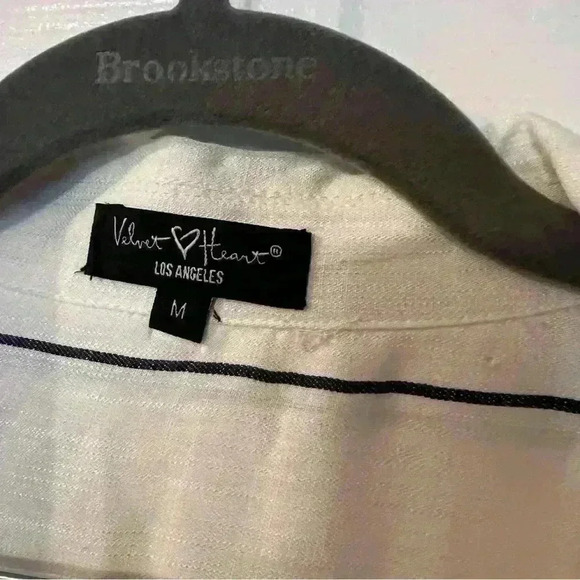 Velvet Heart Women’s White Black Stripe Linen Blend Button Down Shirt Medium - Picture 3 of 6